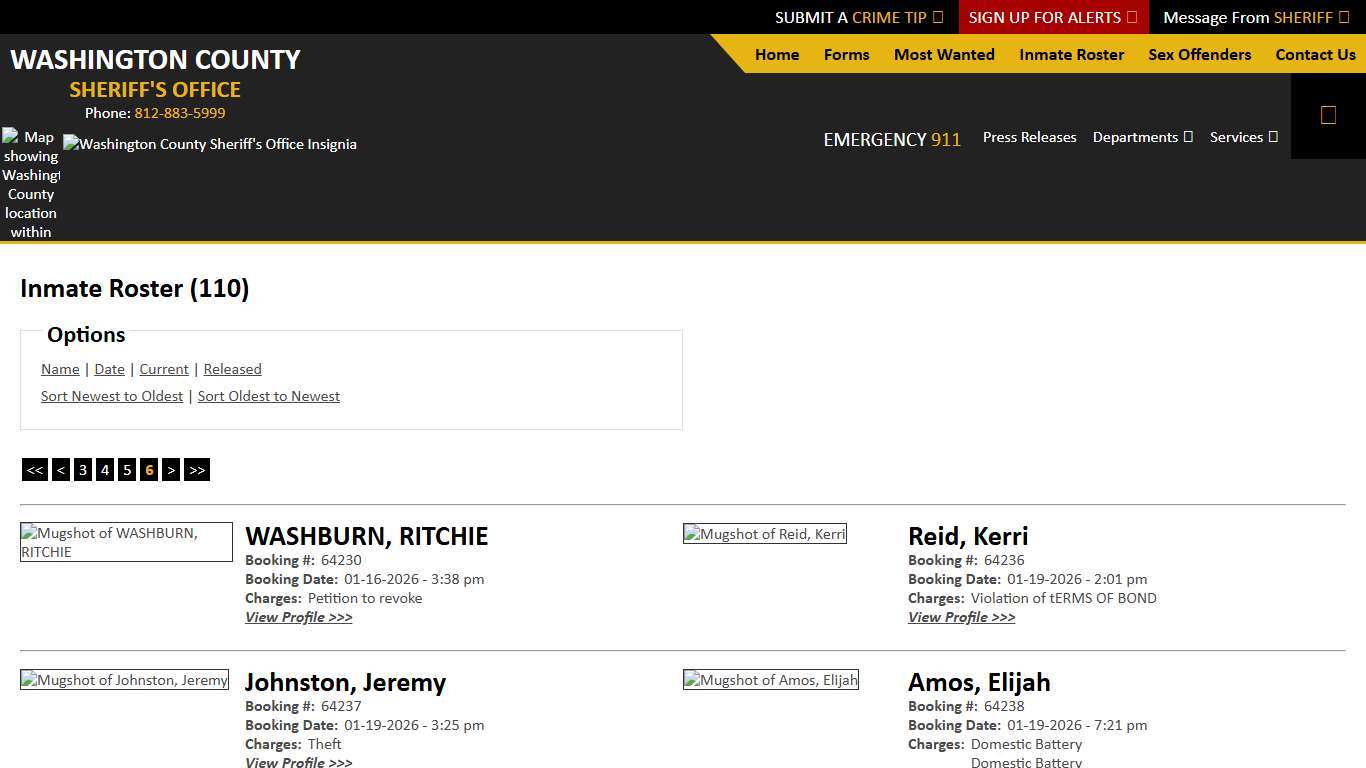 Inmate Roster - Page 6 Current Inmates Booking Date Ascending - Washington County IN Sheriff