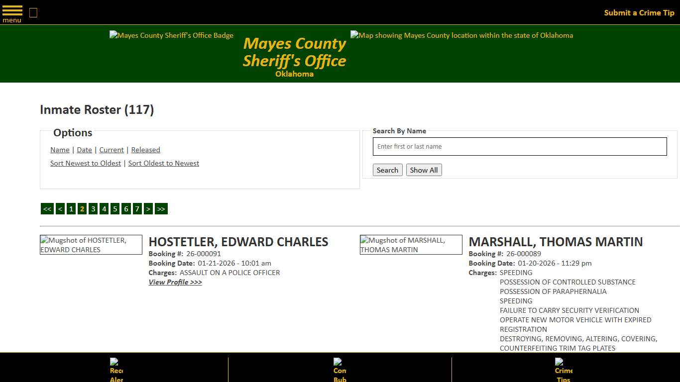 Inmate Roster - Page 2 Current Inmates Booking Date Descending - Mayes County, OK Sheriff