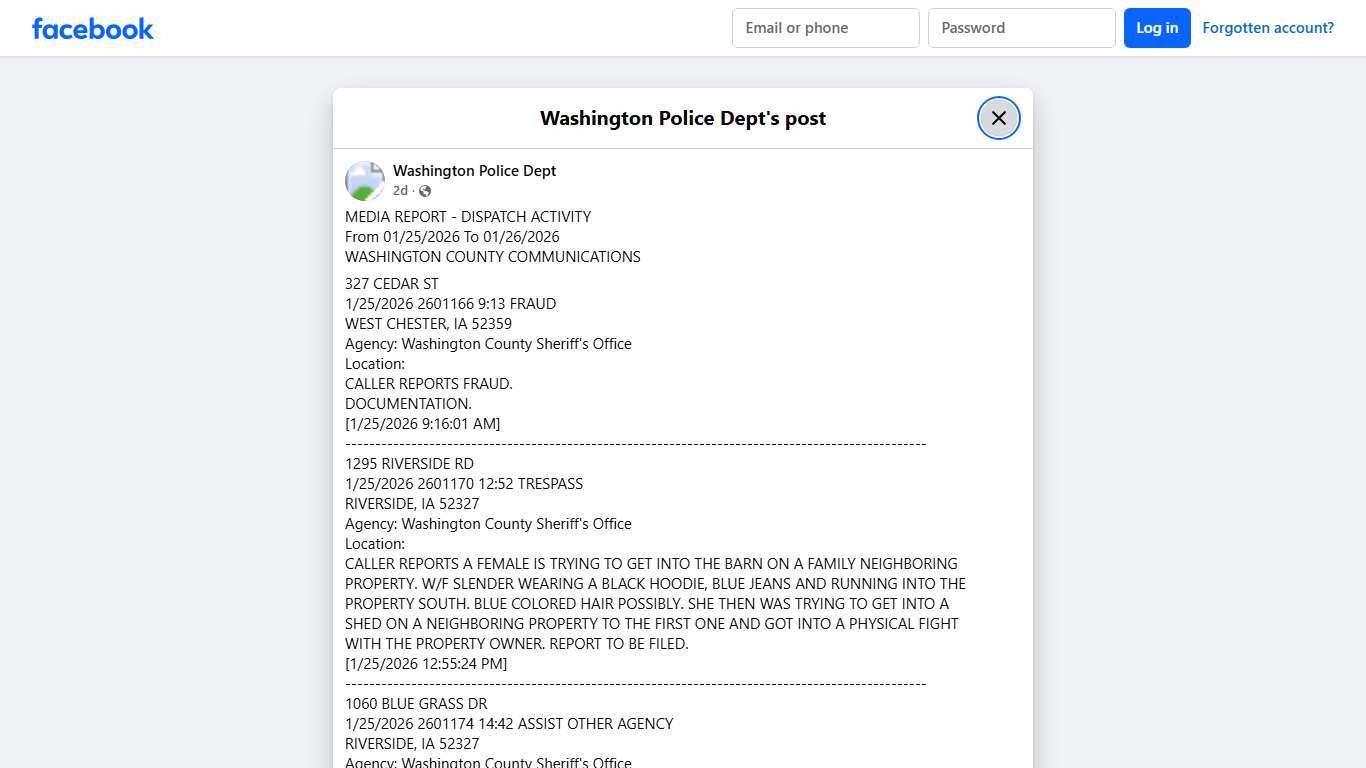 MEDIA REPORT - DISPATCH ACTIVITY... - Washington Police Dept Facebook
